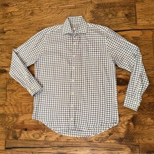 Peter Millar Navy and White Plaid Shirt